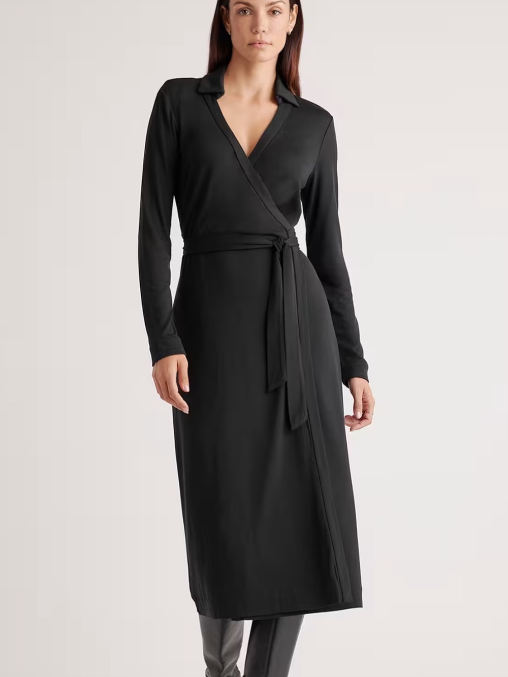 Quince 100% Silk Jersey Midi Wrap Dress Black Size   XS